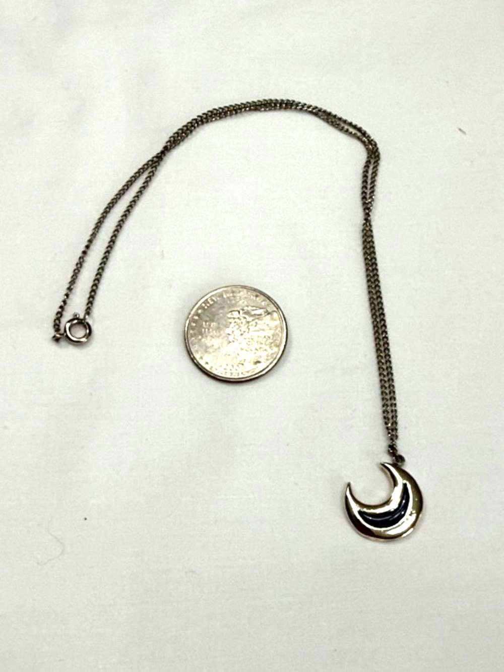 Vintage Silver Crescent Moon Pendant Necklace Celestial Boho 18"